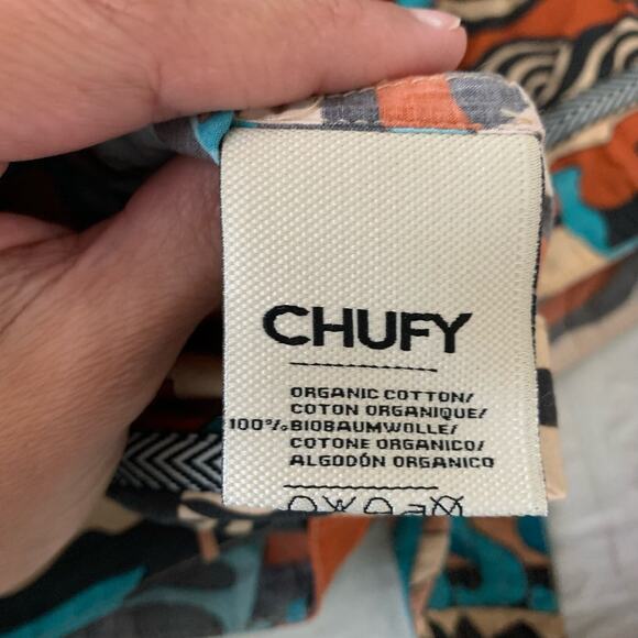 Chufy Burnt Orange, Teal, Brown Multicolor High Waist Printed Shorts - Picture 7 of 8